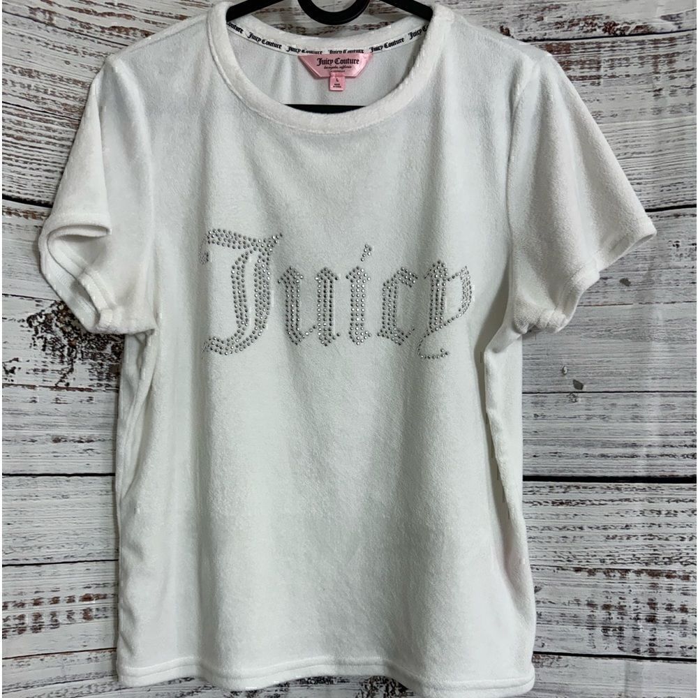 juicy couture Shirt women size large white bling‎ velour Sleep Wear Pj Top New